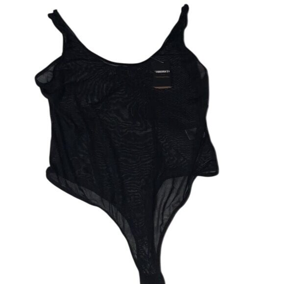 Forever 21 Black Sheer Bodysuit L Snap Closure Nylon/Spandex Stretch Contemporar - Picture 7 of 8